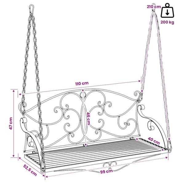 vidaXL Hojdací stôl Oceľ 110 x 52,5 x 47 cm Antická biela – Obrázok 7