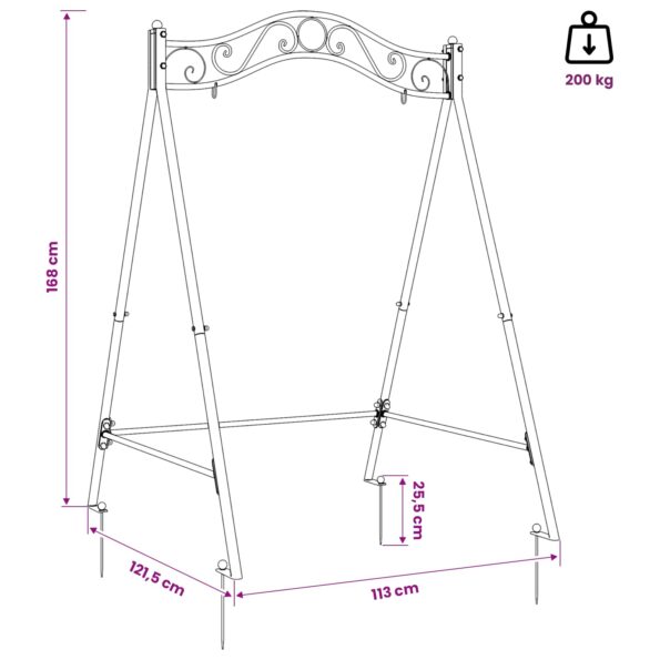 vidaXL Rám pre hojdačku Antická biela 113 x 121,5 x 168 cm Oceľ – Obrázok 7