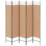 vidaXL 5-panelový paraván Béžová 200 x 180 cm Látka – Obrázok 5