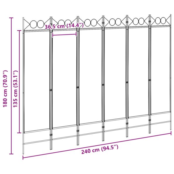 vidaXL 6-panelový paraván Béžová 240 x 180 cm Látka – Obrázok 8