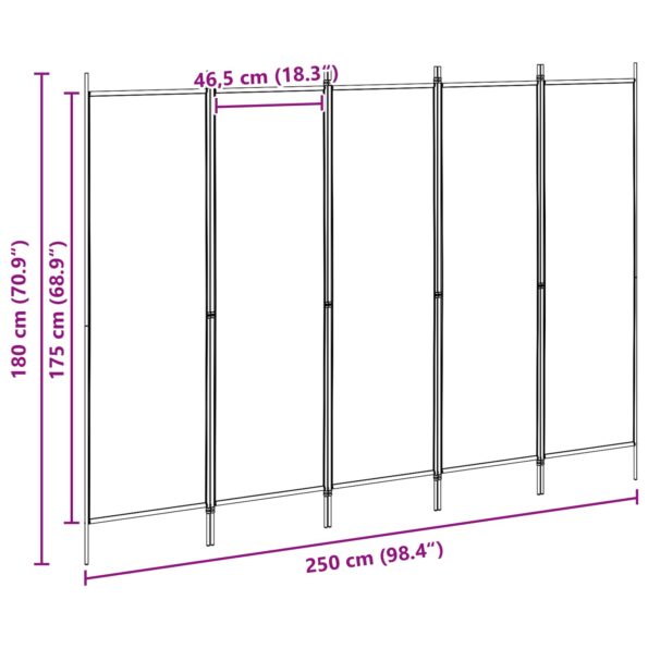 vidaXL 5-panelový paraván Béžová 250 x 180 cm Látka – Obrázok 7