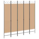 vidaXL 5-panelový paraván Béžová 200 x 200 cm Látka – Obrázok 2