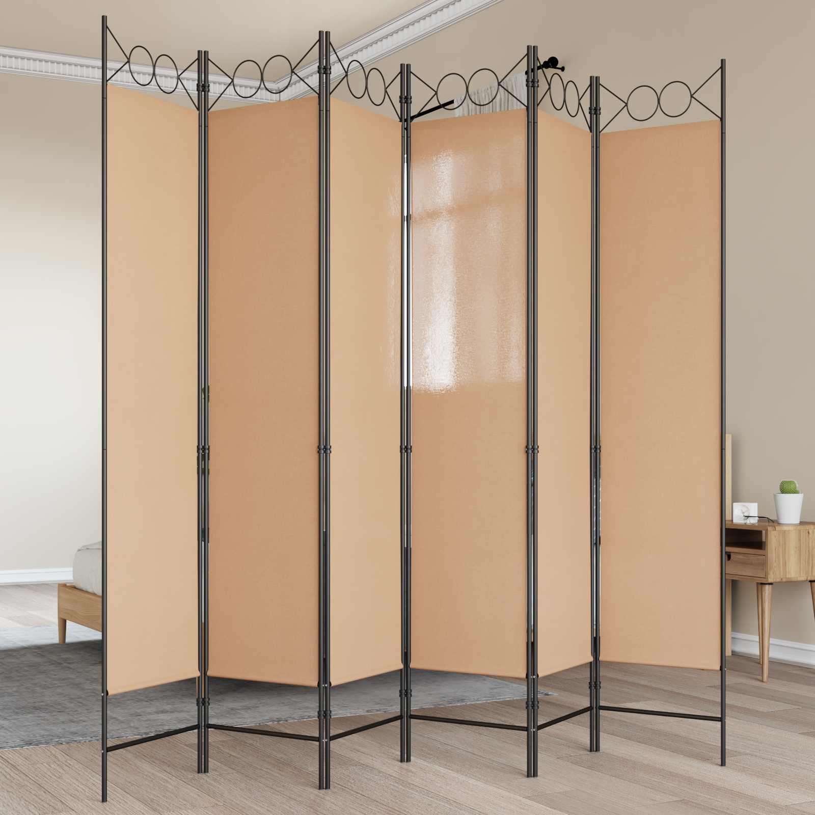 42039202_1.jpg vidaXL 6-panelový paraván Béžová 240 x 200 cm Látka – Obrázok 1