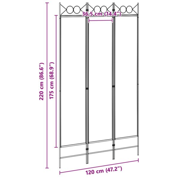 vidaXL 3-panelový paravan Béžová 120 x 220 cm Látka – Obrázok 8