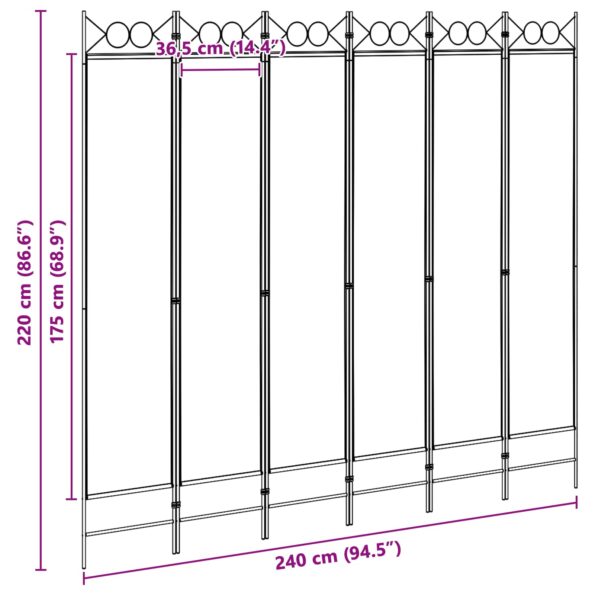 vidaXL 6-panelový paraván Béžová 240 x 220 cm Látka – Obrázok 8