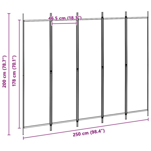 vidaXL 5-panelový paraván Béžová 250 x 200 cm Látka – Obrázok 8