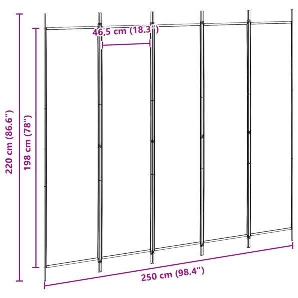 vidaXL 5-panelový paraván Béžová 250 x 220 cm Látka – Obrázok 8