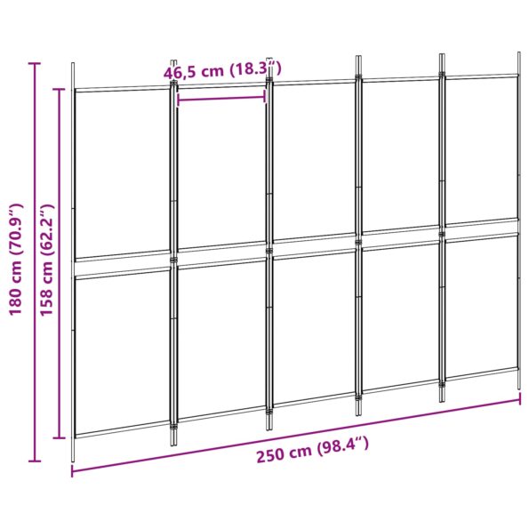 vidaXL 5-panelový paravan Béžová 250 x 180 cm Látka – Obrázok 8