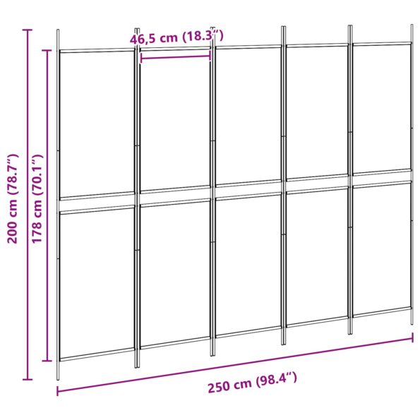 vidaXL 5-panelový paravan Béžová 250 x 200 cm Látka – Obrázok 8