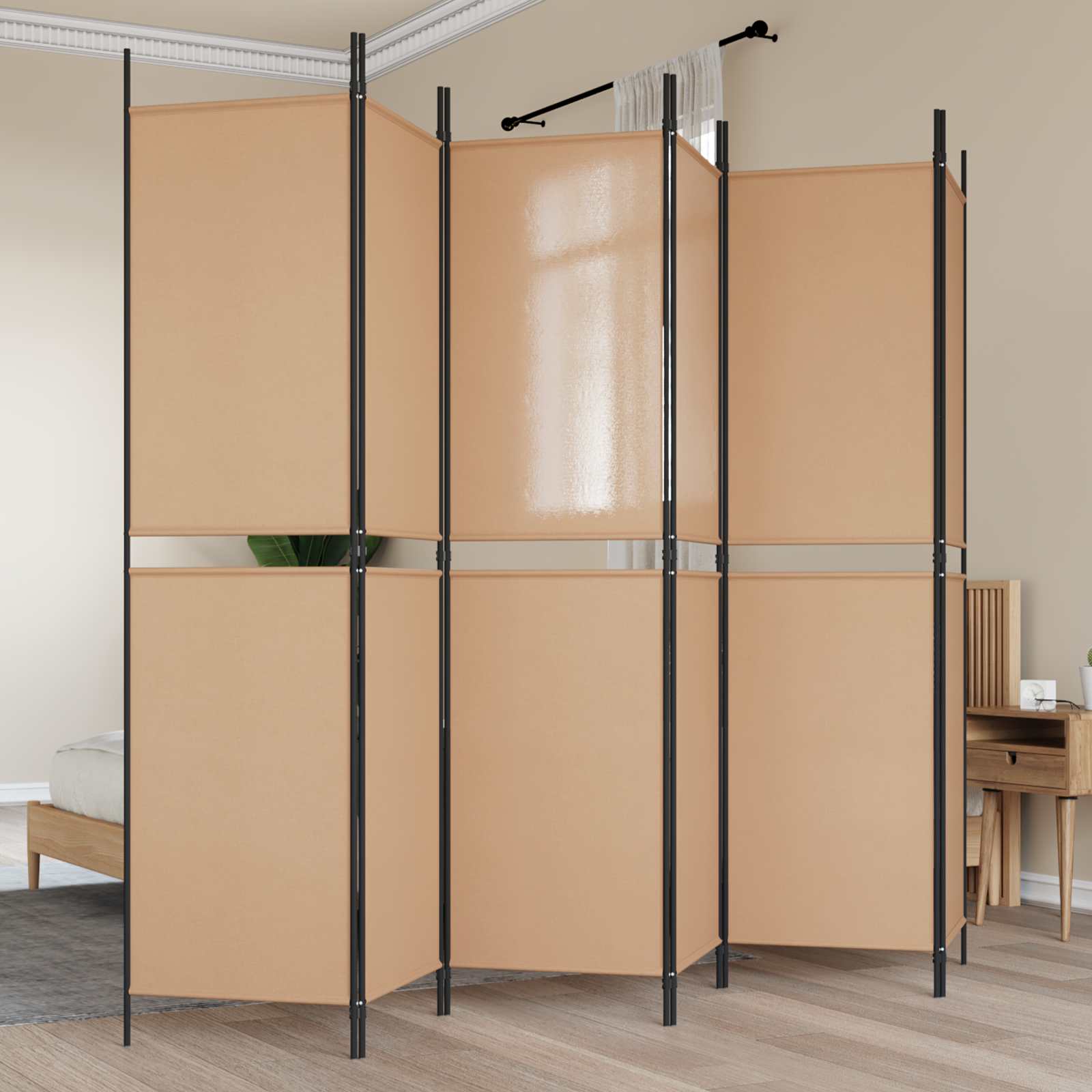 42039222_1.jpg vidaXL 6-panelový paraván Béžová 300 x 200 cm Látka – Obrázok 1