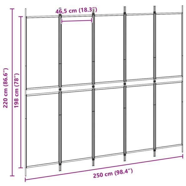 vidaXL 5-panelový paraván Béžová 250 x 220 cm Látka – Obrázok 8