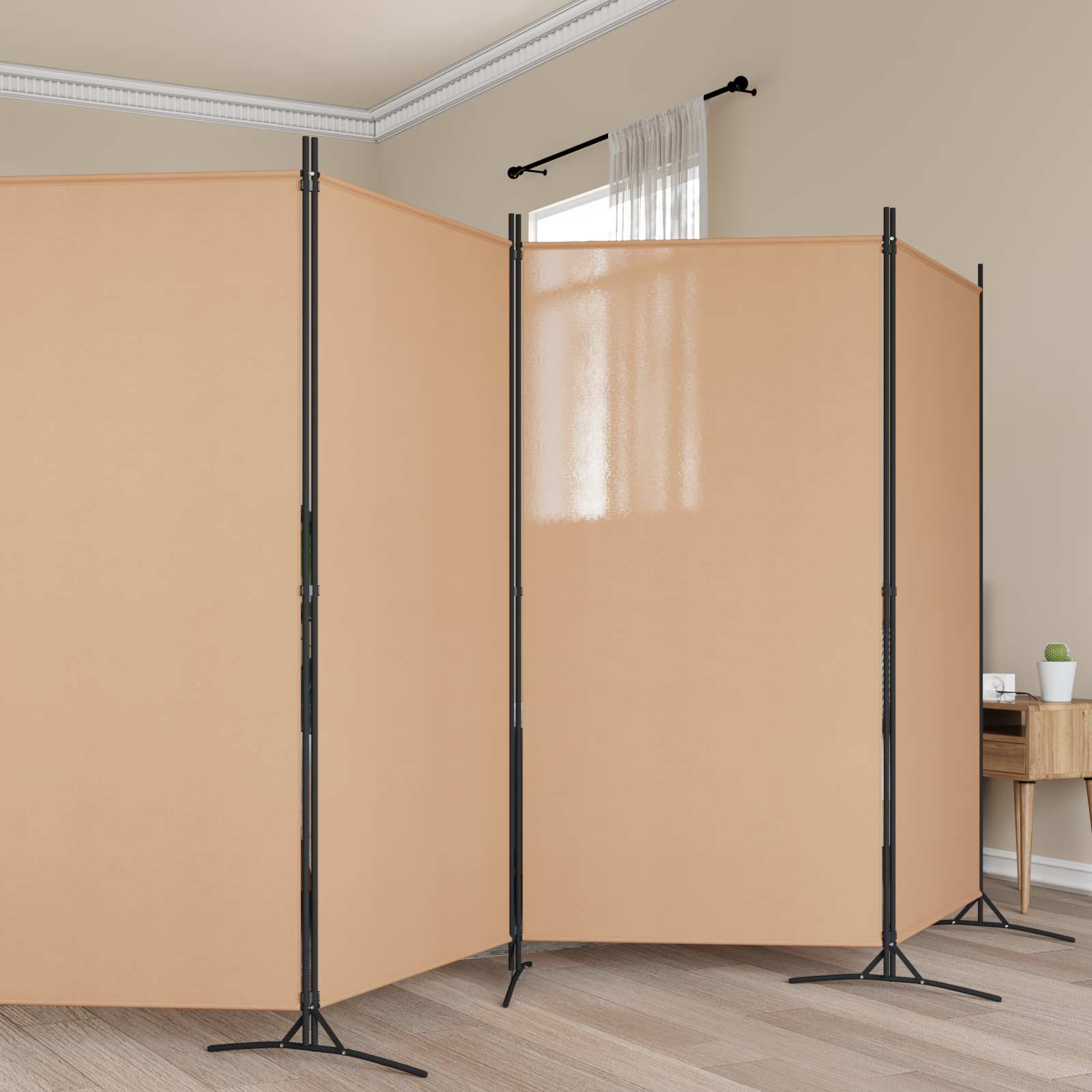 42039230_1.jpg vidaXL 6-panelový paraván Béžová 520 x 180 cm Látka – Obrázok 1