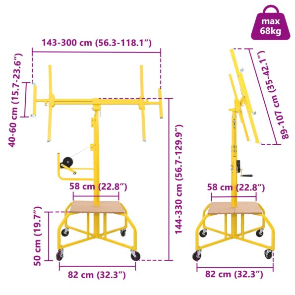 vidaXL Zdvihák na sadrokartón Žltá 300 x 107 x 330 cm Oceľ – Obrázok 8
