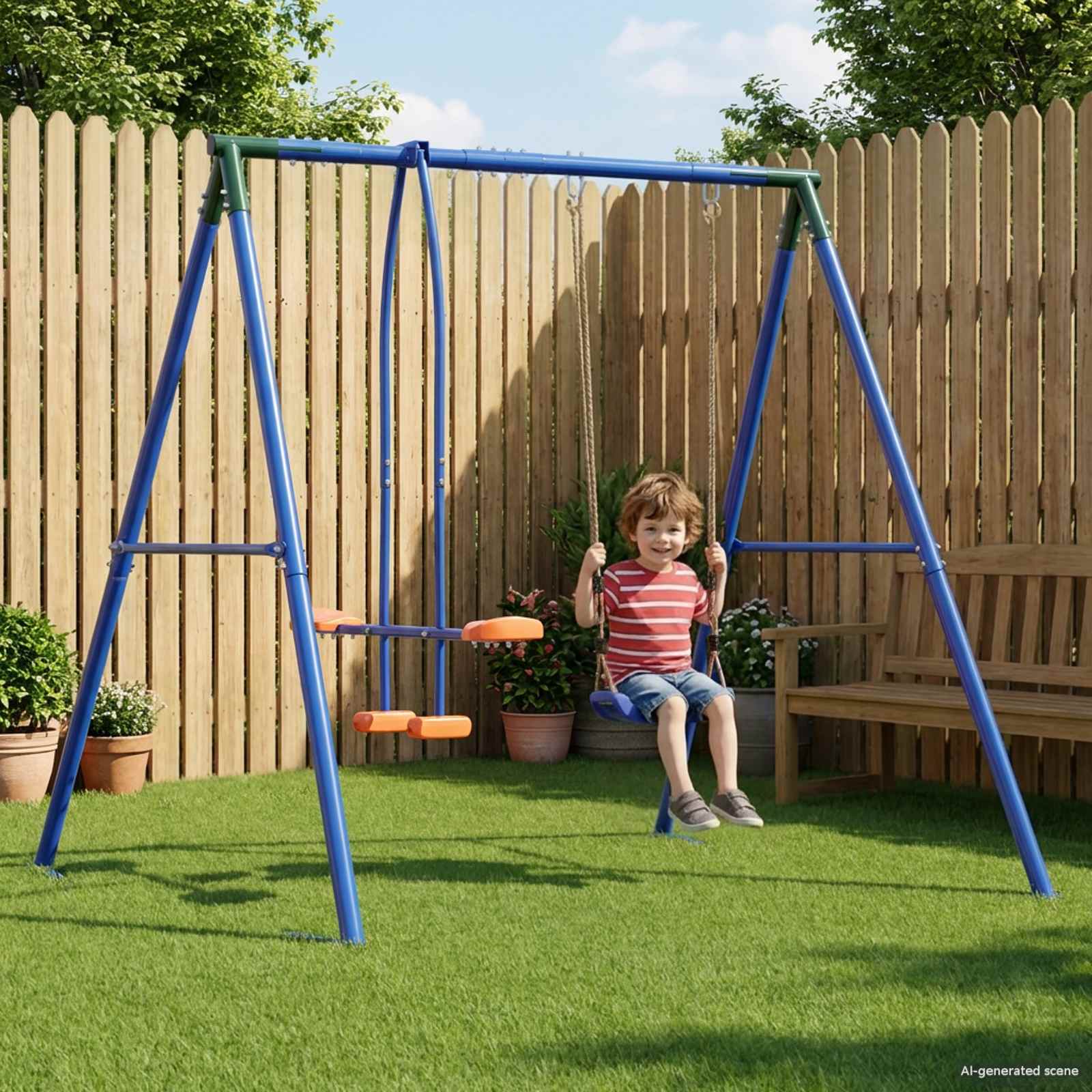 42041288_1.jpg vidaXL Rám hojdačky vonku s hojdačkou pre až 3 deti 213 x 185 x 185 cm – Obrázok 1