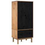 vidaXL Šatná skriňa OTTA Čierna 76,5 x 53 x 172 cm Borovicový masív – Obrázok 2