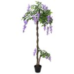 vidaXL Umelý fazuľový kvetinový strom Fialová 80 x 18 x 160 cm – Obrázok 3
