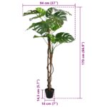 vidaXL Umelá Monstera rastlina Zelená 94 x 18 x 170 cm Látka a drevo – Obrázok 5