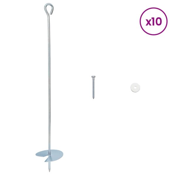 vidaXL Zemný kotviaci predmet 10 pcs Strieborná Ø10 x 60 cm – Obrázok 3