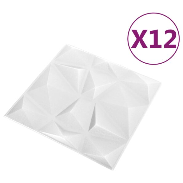 vidaXL Nástenné panely 12 pcs Diamond Biele 50 x 50 cm XPS Pena – Obrázok 3