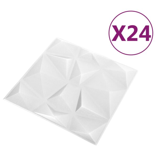 vidaXL Nástenné panely 24 pcs Diamond Biele 50 x 50 cm XPS Pena – Obrázok 3