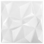 vidaXL Nástenné panely 24 pcs Diamond Biele 50 x 50 cm XPS Pena – Obrázok 4