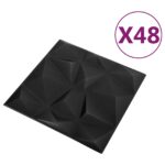 vidaXL Nástenné panely 48 pcs Diamond Čierny 50 x 50 cm XPS Pena – Obrázok 3