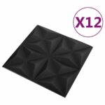 vidaXL Nástenné panely 12 pcs Origami Čierny 50 x 50 cm XPS Pena – Obrázok 3
