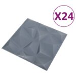 vidaXL Nástenné panely 24 pcs Diamond Šedý 50 x 50 cm XPS Pena – Obrázok 3