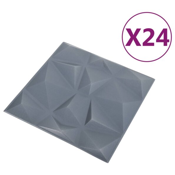 vidaXL Nástenné panely 24 pcs Diamond Šedý 50 x 50 cm XPS Pena – Obrázok 3
