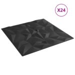 vidaXL Nástenné panely 24 pcs Čierna 50 x 50 cm XPS Pena – Obrázok 2