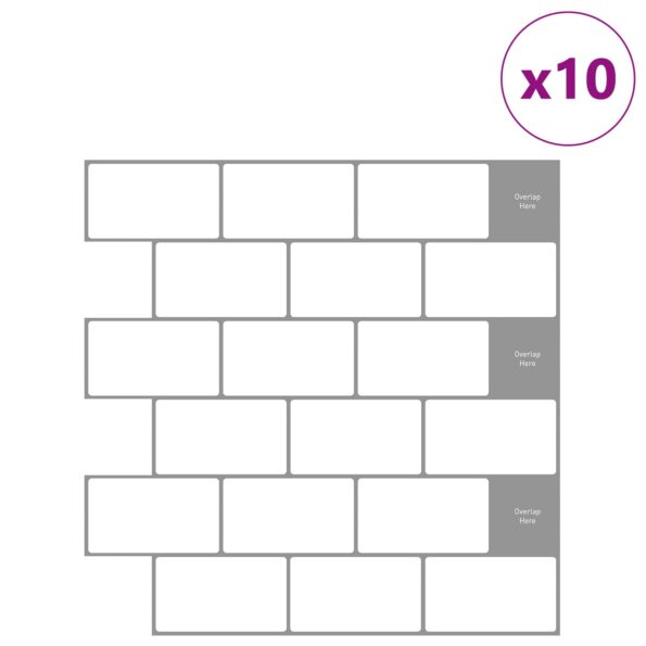 vidaXL Subway dlažba 10 pcs Biela šedá 30 x 30 cm Polyuretán a PET – Obrázok 2