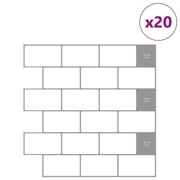 vidaXL Subway dlažba 20 pcs Biela šedá 30 x 30 cm Polyuretán a PET – Obrázok 2