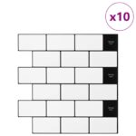 vidaXL Subway dlažba 10 pcs Biela čierna 30 x 30 cm Polyuretán a PET – Obrázok 2