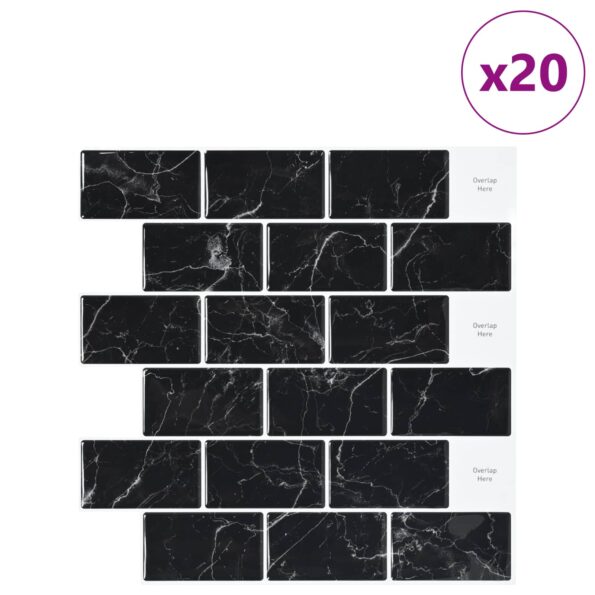 vidaXL Subway dlažba 20 pcs Čierny mramor 30 x 30 cm Polyuretán a PET – Obrázok 2