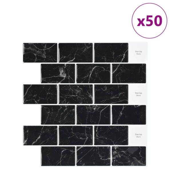 vidaXL Subway dlažba 50 pcs Čierny mramor 30 x 30 cm Polyuretán a PET – Obrázok 2
