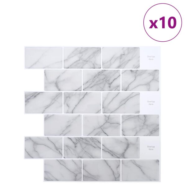 vidaXL Subway dlažba 10 pcs Biely mramor 30 x 30 cm Polyuretán a PET – Obrázok 2