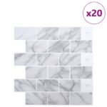 vidaXL Subway dlažba 20 pcs Biely mramor 30 x 30 cm Polyuretán a PET – Obrázok 2