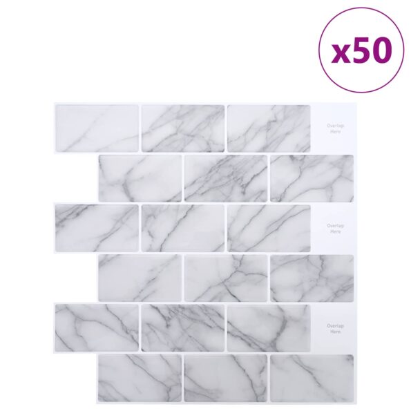 vidaXL Subway dlažba 50 pcs Biely mramor 30 x 30 cm Polyuretán a PET – Obrázok 2