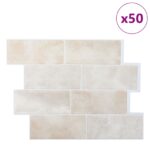 vidaXL Subway dlažba 50 pcs Béžový mramor 29 x 21 cm Polyuretán a PET – Obrázok 2