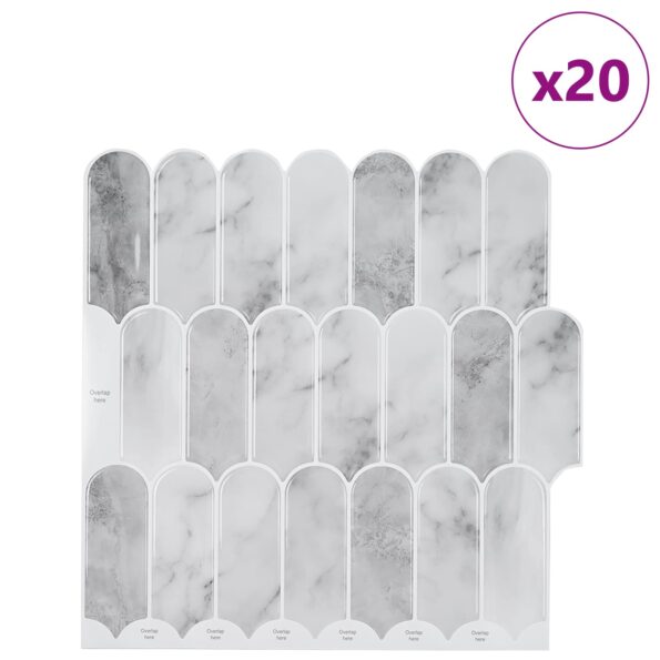vidaXL Dlaždica s perím 20 pcs Šedý mramor 30 x 30 cm Polyuretán a PET – Obrázok 2