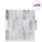 vidaXL Dlaždica s perím 50 pcs Šedý mramor 30 x 30 cm Polyuretán a PET – Obrázok 2