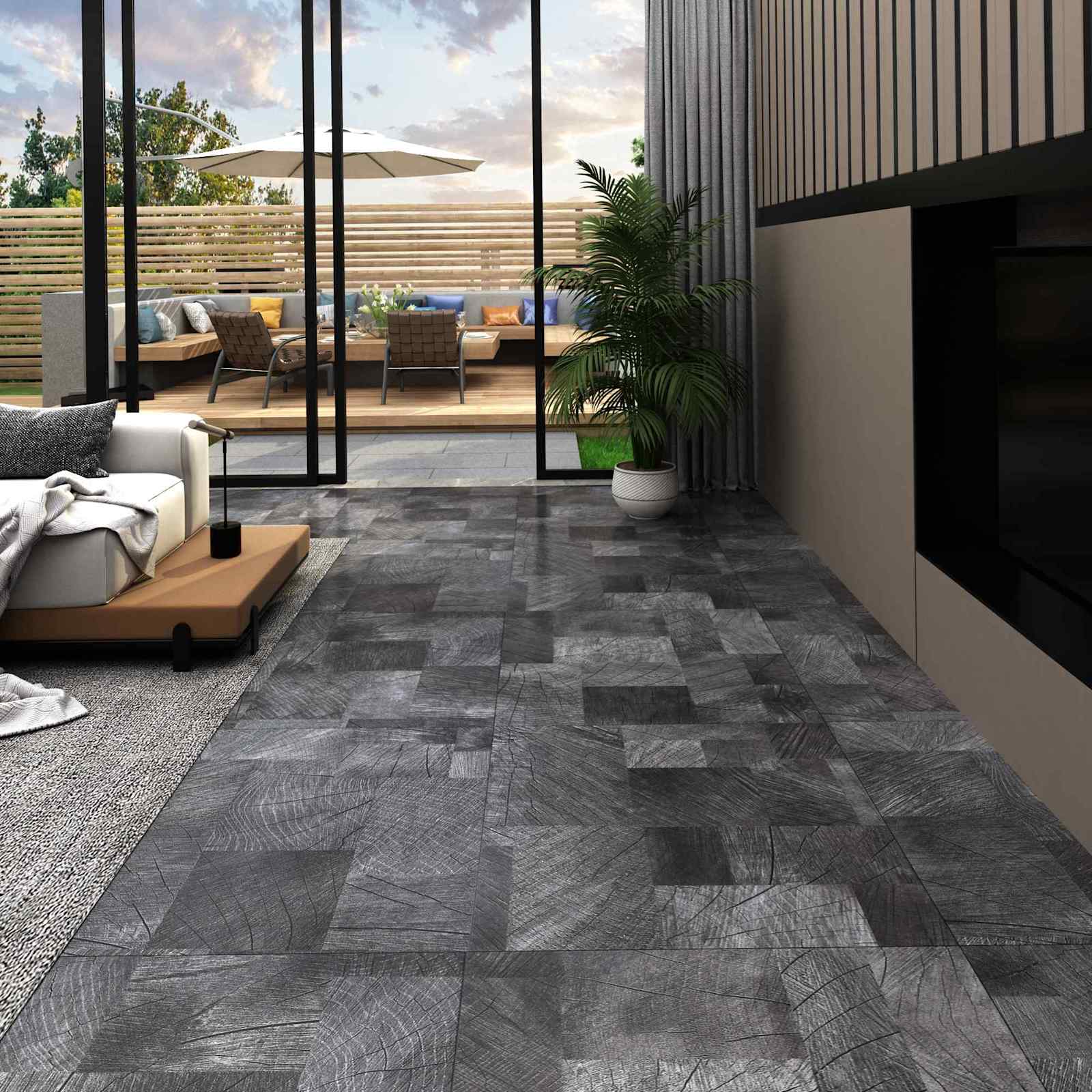 42046314_1.jpg vidaXL Podlahové dosky 5,11 m² 55 pcs PVC Drevená štruktúra šedá – Obrázok 1