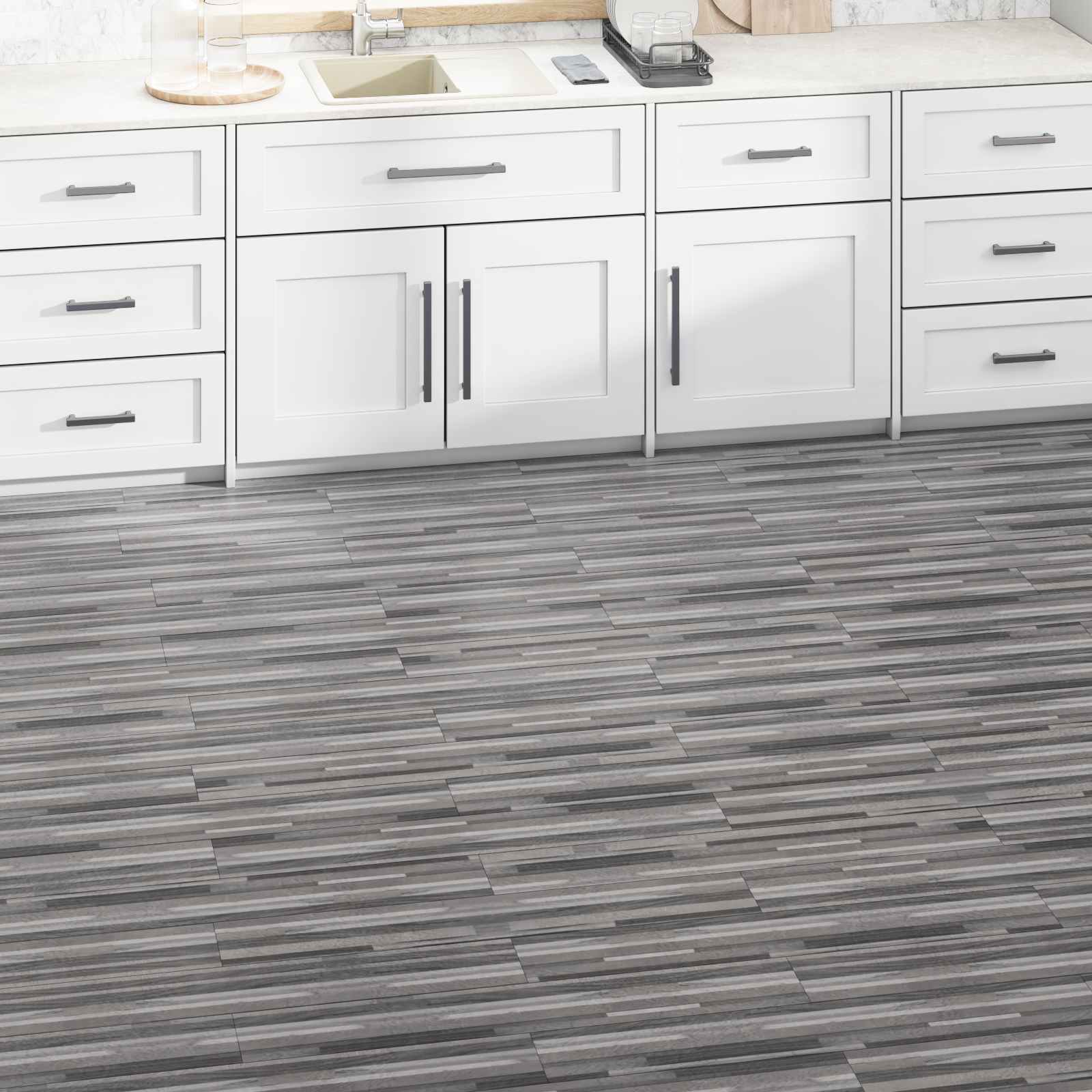 42046439_1.jpg vidaXL Podlahové dosky 2,51 m² 18 pcs PVC Pruhovaná šedá – Obrázok 1