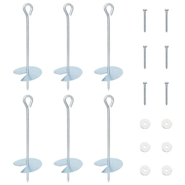 vidaXL Zemný kotviaci predmet 6 pcs Strieborná Ø10 x 30 cm – Obrázok 2