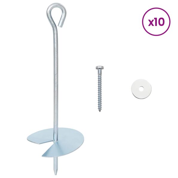 vidaXL Zemný kotviaci predmet 10 pcs Strieborná Ø10 x 30 cm – Obrázok 3