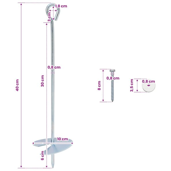 vidaXL Zemný kotviaci predmet 10 pcs Strieborná Ø10 x 40 cm – Obrázok 7