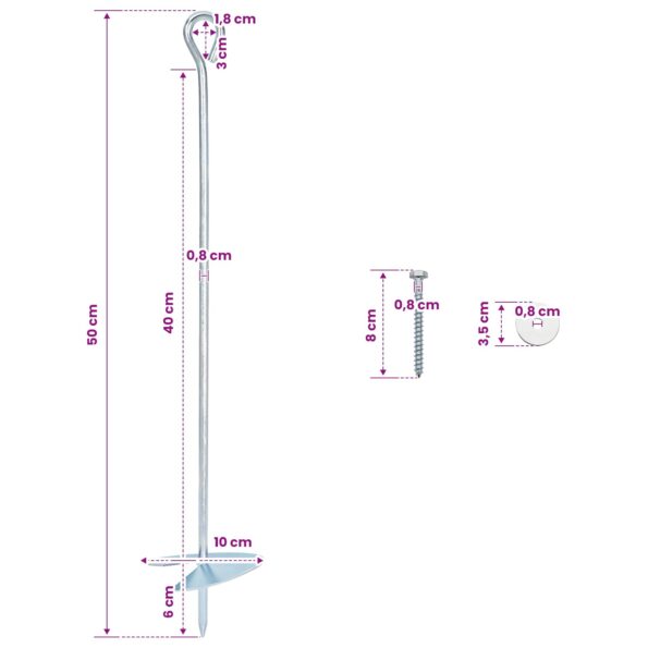vidaXL Zemný kotviaci predmet 6 pcs Strieborná Ø10 x 50 cm – Obrázok 6