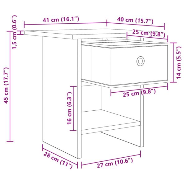 vidaXL Nočný stolík Dymová dub 41 x 40 x 45 cm Kompozitné drevo – Obrázok 12
