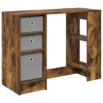 vidaXL Stôl so zásuvkou Dymová dub 100 x 40 x 75 cm Kompozitné drevo – Obrázok 2