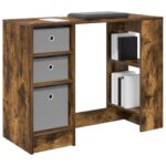 vidaXL Stôl so zásuvkou Dymová dub 100 x 40 x 75 cm Kompozitné drevo – Obrázok 3